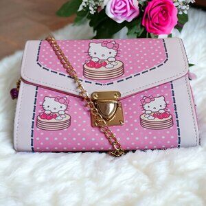 Hello Kitty Pink and White Envelope Style  Clutch Gold Chain Shoulder Bag